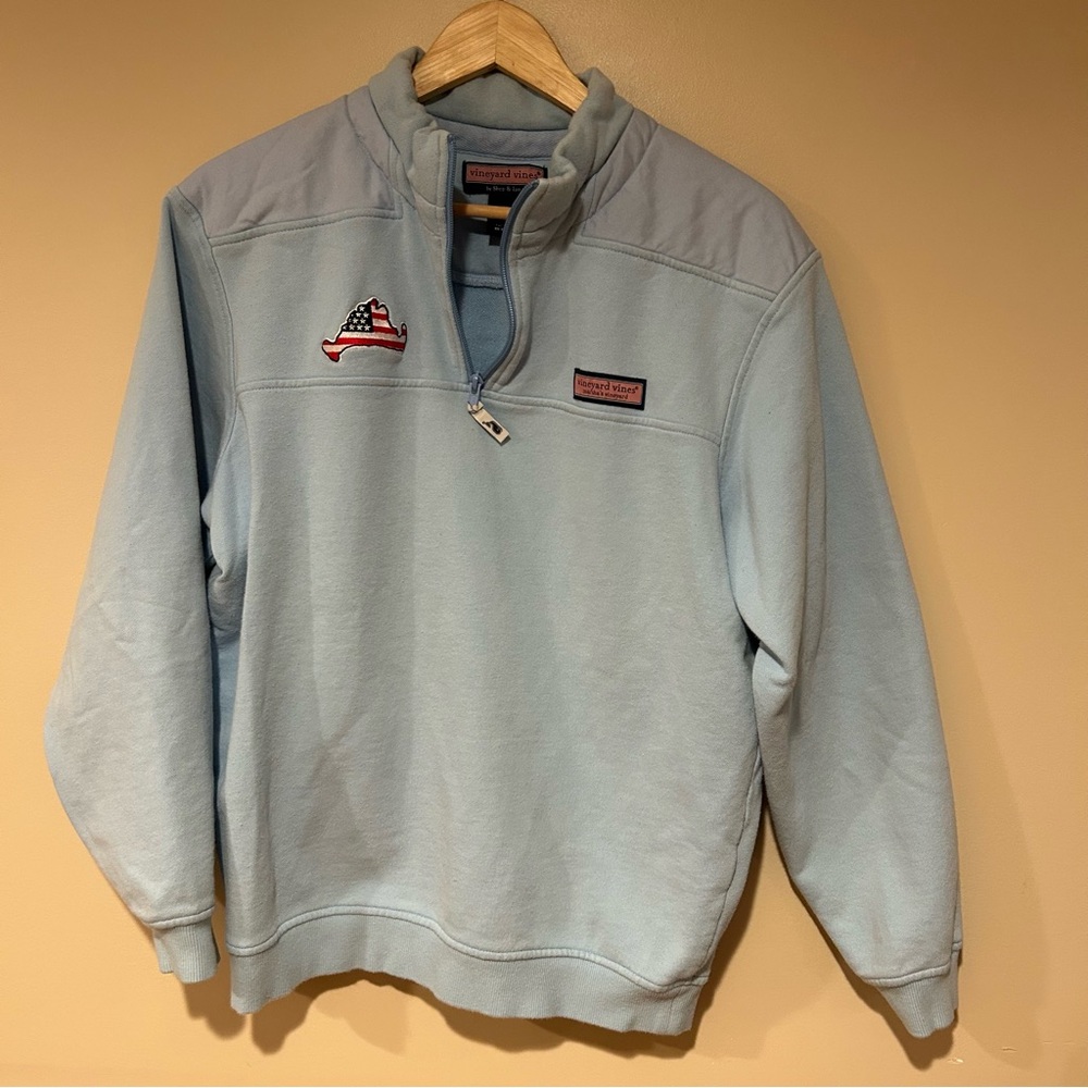 Men's Pullover Vineyard Vines Blue Quarter Zip Sweater Stand-Up Collar Medium